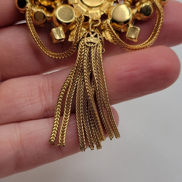 VTG Faux Turquoise & Clear Rhinestones Tassel Brooch | Juliana? Schreiner? - Picture 9 of 10